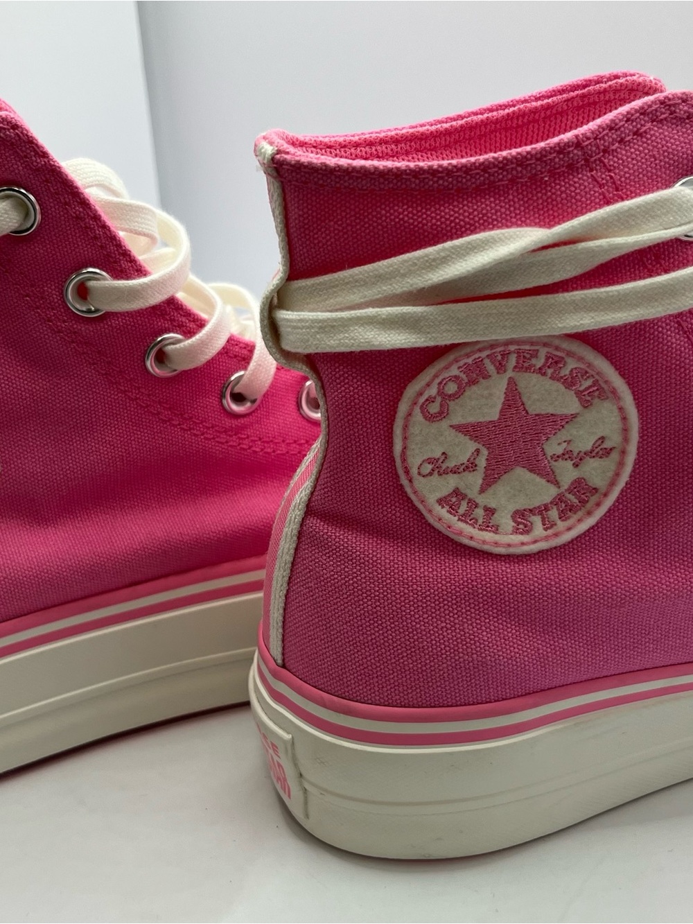 Converse Chuck Taylor Lift Platform Retro Varsity “Oops” Pink Canvas Sneaker - Picture 5 of 8